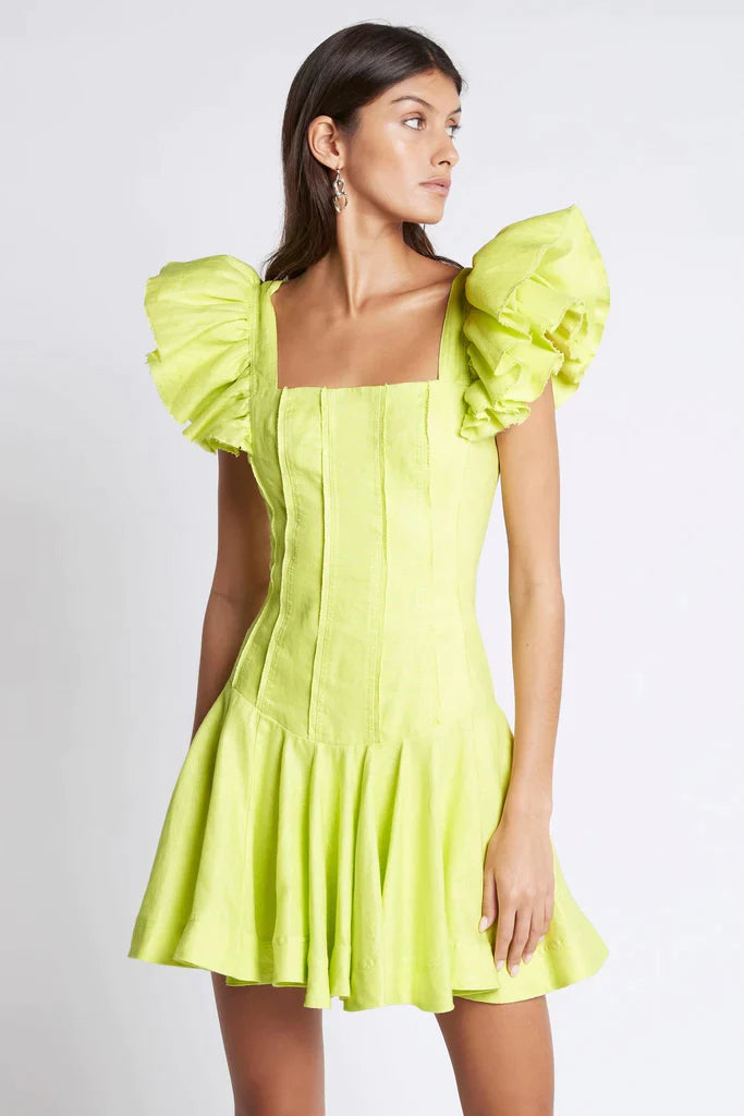 Aje - Breathless Frill Sleeve Mini Lime - 6
