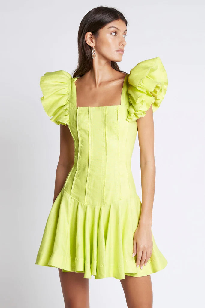 Aje - Breathless Frill Sleeve Mini Lime - 12